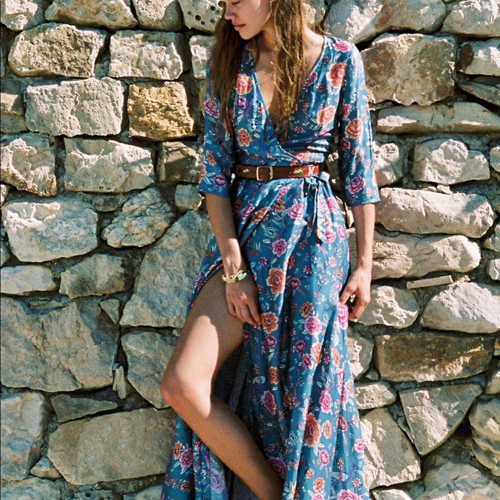 Arnhem portafina floral maxi wrap dress blue